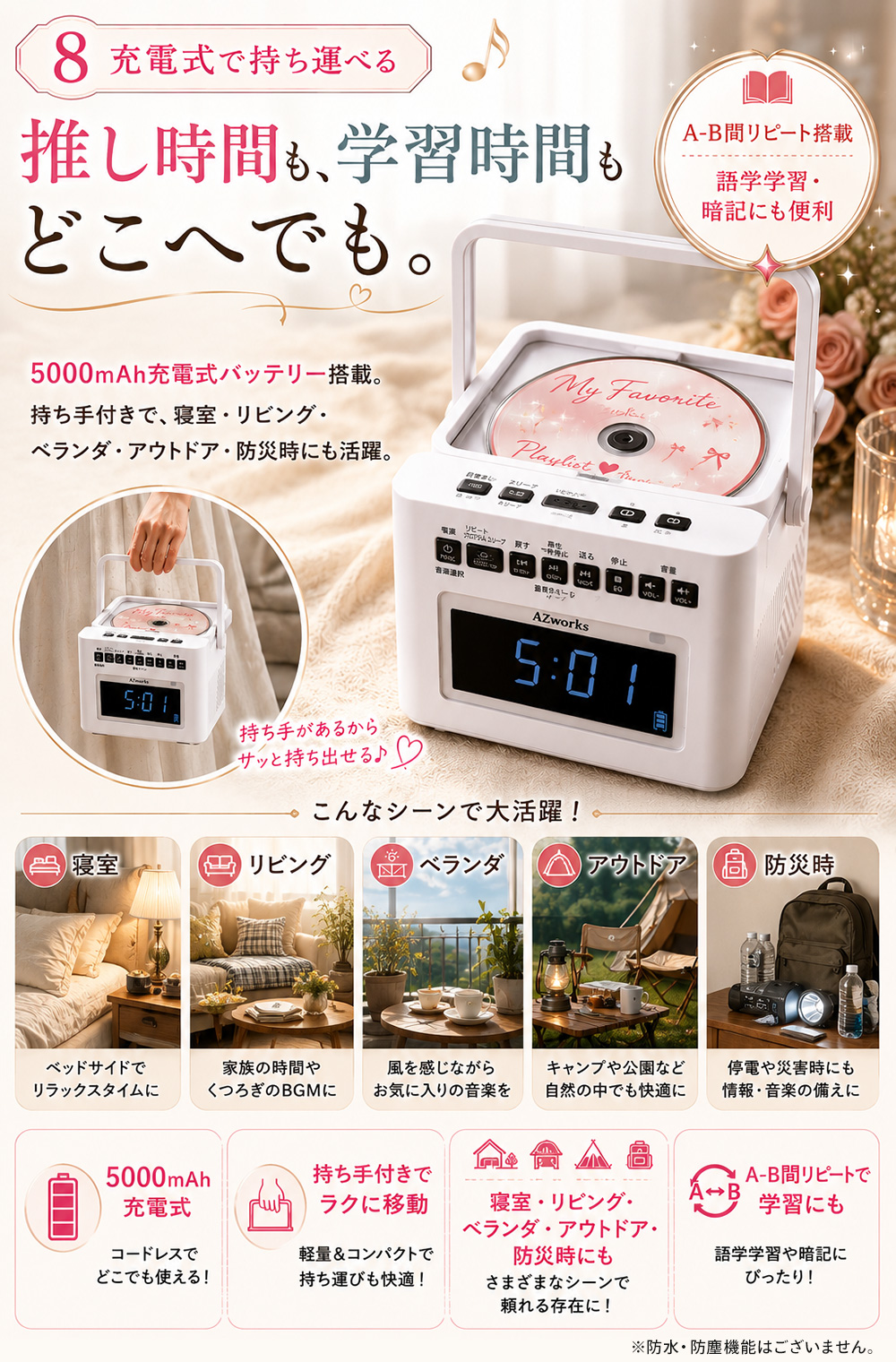 CDのリピート・ランダム・プログラム・A-B区間リピート再生に対応